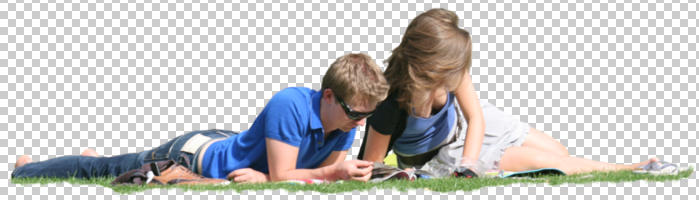 casual, caucasian, couple, cutout, cutout couples, cutout people, day, eye level view, laying, people, reading, summer, sunny