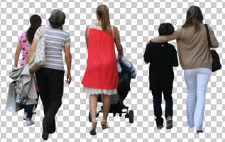 back, casual, caucasian, cutout, cutout groups, cutout people, day, eye level view, family, group, natural light, people, summer, walking