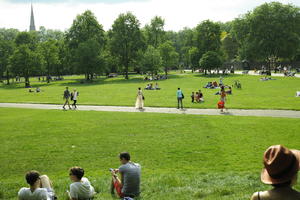 day, elevated, England, grass, Hyde Park, London, park, people, sitting, spring, sunny, The United Kingdom, vegetation