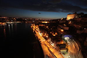 artificial lighting, cityscape, elevated, night, Porto, Porto, Portugal, river, spring, urban