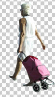 casual, caucasian, cutout, cutout people, cutout women, day, elderly, eye level view, female, luggage, old, pulling, side, summer, sunny, walking, woman