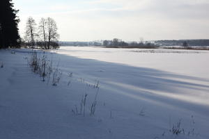 afternoon, bright, day, eye level view, field, Poland, shady, snow, sunny, Wielkopolskie, winter