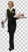 caucasian, cutout, cutout people, cutout women, day, eye level view, front, natural light, summer, uniform, waiter, walking, woman