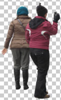 back, couple, cutout, cutout couples, cutout people, day, diffuse, diffused light, eye level view, people, standing, winter, woman