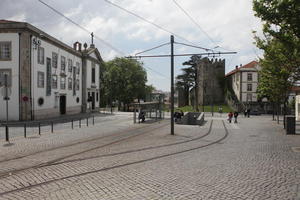 day, diffuse, diffused light, eye level view, outdoor lighting, pavement, Porto, Porto, Portugal, spring, street, tramlines, urban