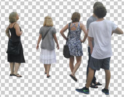 back, casual, caucasian, cutout, cutout groups, cutout people, day, diffuse, diffused light, eye level view, group, summer, walking