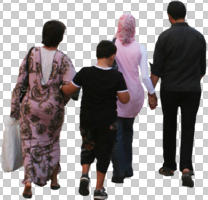 back, cutout, cutout groups, cutout people, day, diffuse, diffused light, eye level view, family, group, Muslim, natural light, people, summer, walking