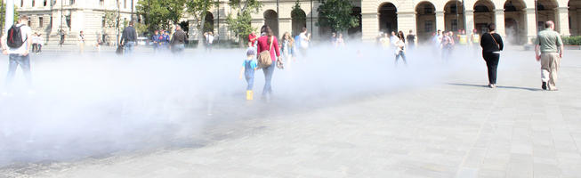 Budapest, day, eye level view, group, Hungary, mother and child, pavement, people, smoke, square, summer, sunny, walking