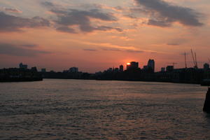 cityscape, dusk, England, eye level view, London, river, silhouette, sky, sunset, The United Kingdom