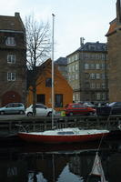 boat, building, canal, Copenhagen , day, Denmark, eye level view, Kobenhavn, overcast