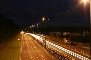 artificial lighting, effect, elevated, England, evening, grass, London, road, The United Kingdom