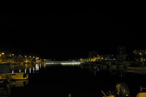 artificial lighting, boat, city, cityscape, Croatia, dark, embankment, eye level view, night, spring, urban, waterfront, wet, Zadar, Zadarska