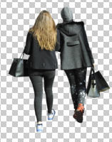 back, casual, caucasian, couple, cutout, cutout couples, cutout people, day, eye level view, sunny, walking, winter, woman