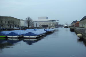 boat, canal, Copenhagen , day, Denmark, eye level view, Kobenhavn, overcast