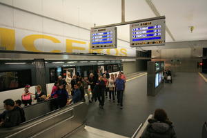 artificial lighting, Calpe, casual, crowd, display, elevated, indoor lighting, interior, people, platform, Spain, station, underground, Valenciana, walking