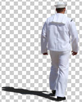 back, cutout, cutout men, cutout people, day, eye level view, male, man, sailors, summer, sunny, uniform, walking