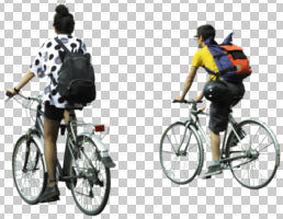 back, casual, caucasian, couple, cutout, cutout couples, cutout people, cycling, day, eye level view, natural light, summer