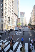 building, car, crossing, day, elevated, man, Manhattan, New York, people, standing, street, summer, sunny, The United States, walking