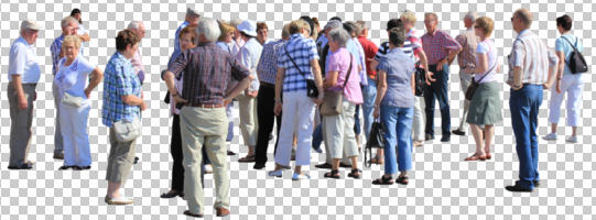 casual, cutout, cutout groups, cutout people, day, elderly, eye level view, group, people, standing, summer, sunny