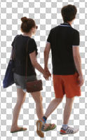 back, casual, caucasian, couple, cutout, cutout couples, cutout people, day, diffuse, diffused light, eye level view, summer, walking