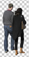 back, casual, caucasian, couple, cutout, cutout couples, cutout people, day, eye level view, sunny, walking, winter