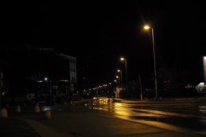 artificial lighting, city, Croatia, eye level view, night, pavement, sidewalk, spring, street, street light, wet, Zadar, Zadarska