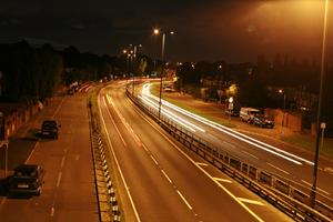 artificial lighting, car, effect, elevated, England, evening, London, road, The United Kingdom