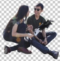 asian, casual, couple, cutout, cutout couples, cutout people, day, eye level view, front, sitting, spring, sunny