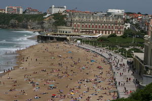 Aquitaine, beach, Biarritz, crowd, day, elevated, France, people, summer, sunbathing, sunny, swimming