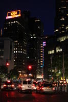 artificial lighting, evening, eye level view, Manhattan, New York, street, The United States, traffic, traffic light