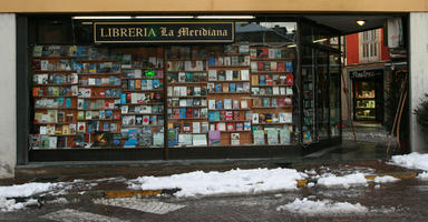 ambient light, book, bookcase, day, display, eye level view, Italia , Mondovi, overcast, Piemonte, retail, snow, winter