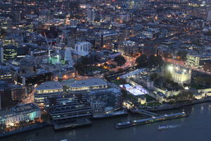 aerial view, artificial lighting, city, city lights, diffuse, diffused light, England, evening, London, The United Kingdom, urban, winter