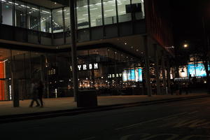 artificial lighting, building, England, eye level view, London, night, office, restaurant, spring, street, The United Kingdom, urban