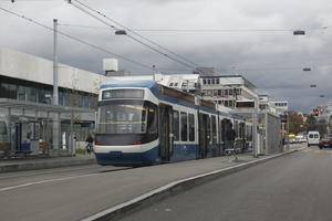 autumn, day, diffuse, diffused light, eye level view, natural light, overcast, street, Switzerland, tram, tramlines, urban