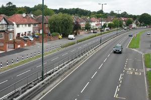 car, day, elevated, England, guardrail, London, natural light, road, The United Kingdom, vegetation