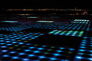 artificial lighting, Croatia, eye level view, floor, LED, night, plaza, spring, urban, wet, Zadar, Zadarska