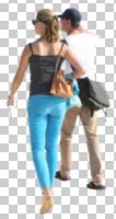 back, casual, caucasian, couple, cutout, cutout couples, cutout people, day, eye level view, summer, sunny, walking