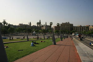 Barcelona, Cataluña, day, elevated, park, pavement, people, sitting, Spain, sunbathing, sunny