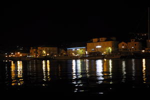 artificial lighting, autumn, boat, Croatia, evening, eye level view, harbour, reflected, seascape, Splitsko-Dalmatinska, Trogir