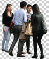 ambient light, asian, back, casual, cutout, cutout groups, cutout people, day, eye level view, group, standing