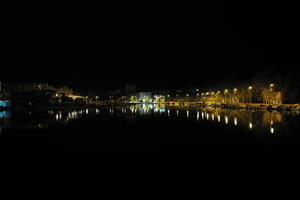 artificial lighting, boat, building, city, city, city lights, Croatia, eye level view, night, spring, street light, waterfront, Zadar, Zadarska