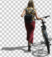 back, bicycle, casual, caucasian, cutout, cutout people, cutout women, cycling, day, eye level view, NA, natural light, people, pushing, summer, sunlight, sunny, sunshine, woman