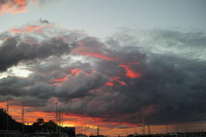 autumn, cloud, cloudy, Cumulonimbus, Cumulus, dusk, dusk, evening, eye level view, natural light, open space, sky, sunset