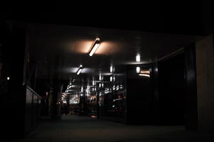 artificial lighting, ceiling, England, eye level view, light, London, night, outdoor lighting, street, The United Kingdom, underpass