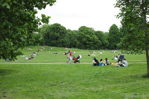 day, England, eye level view, grass, Hyde Park, London, overcast, park, people, spring, The United Kingdom, tree, vegetation