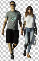 casual, caucasian, couple, cutout, cutout couples, cutout people, day, eye level view, front, summer, sunny, walking