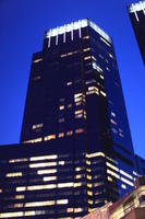 architecture, artificial lighting, below, facade, Manhattan, New York, night, office, skyscraper, The United States