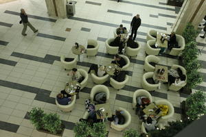 cafe, cafe, chair, Dolnoslaskie, looking down, people, Poland, sitting, table, terrace, terrace, winter, Wroclaw