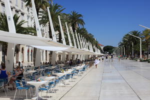 cafe, chair, Croatia, day, eye level view, furniture, pavement, Splitsko-Dalmatinska, summer, sunny, table