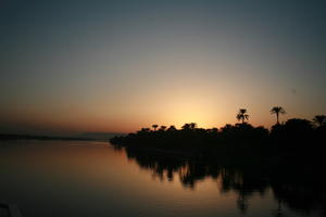 clear, dusk, East Timor, Egypt, Egypt, eye level view, river, river Nile, silhouette, sky, sunset, vegetation